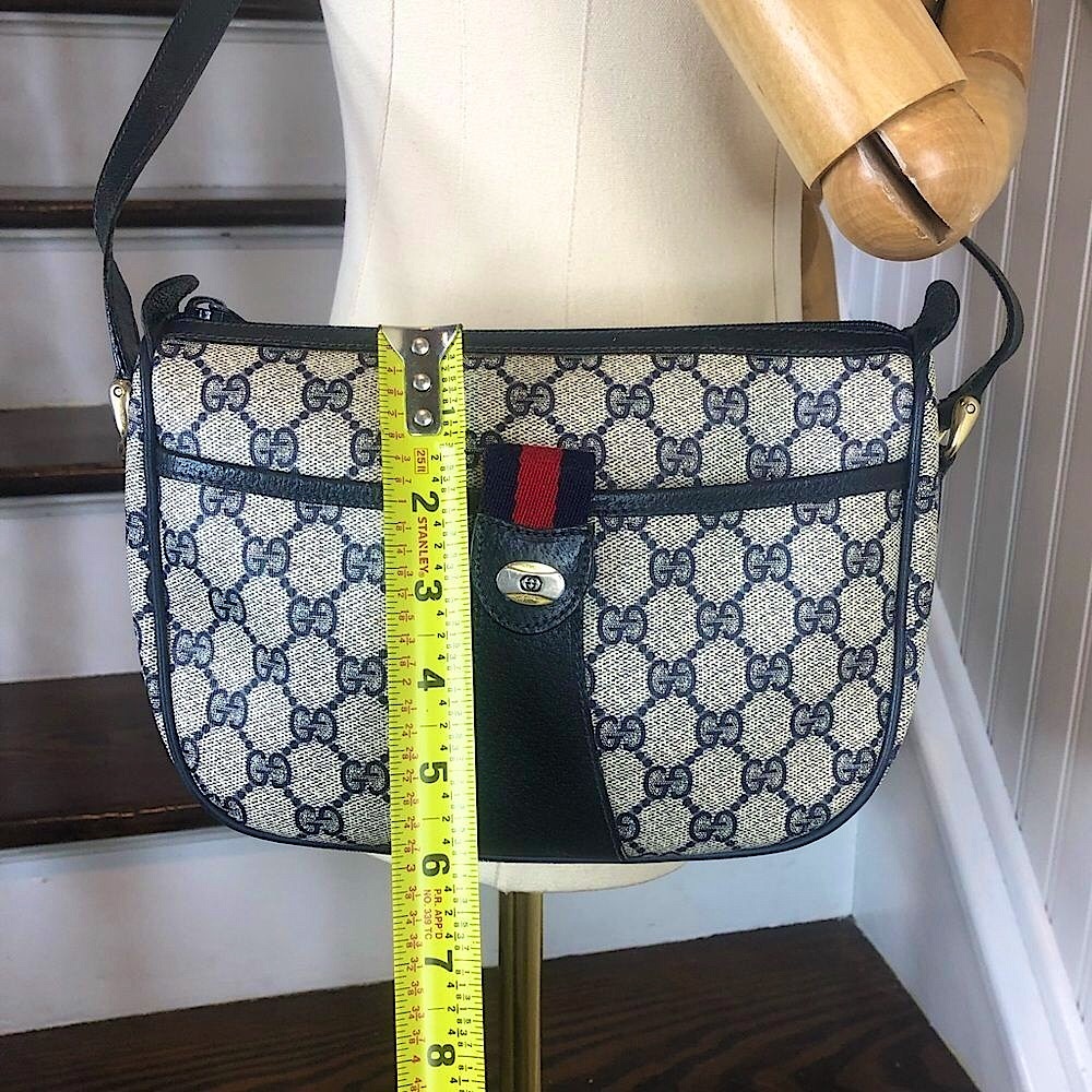 GUCCI GG Navy Sherry Line Leather and Coated Canvas Crossbody Shoulder Bag - Picture 15 of 17